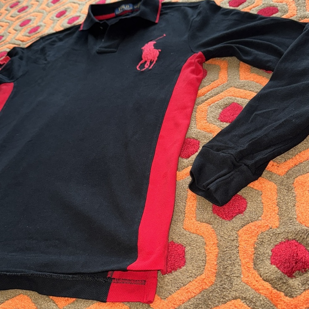 Ralph Lauren Black Polo with Red Accents Shirt Men's Small